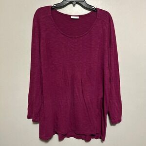 J. Jill Tunic Top XL Berry Magenta Slub Knit Long Sleeve Pleated Relaxed Casual
